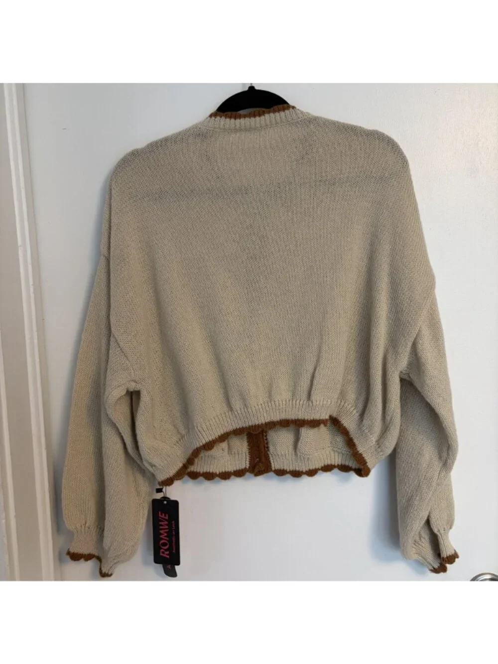 Cottagecore Beige Knit Cardigan 1XL Floral Embroidery Pockets Button Spring NEW - Picture 8 of 16